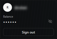 Layback X account panel showing name, handle and balance after signing in